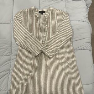 Tahari Beige and White Striped Linen Dress